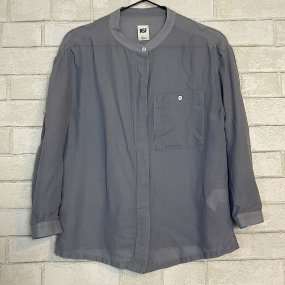 NSF Slate Gray Mandarin Collar Button Down Blouse XS - Picture 2 of 6